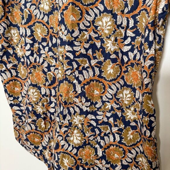 Slate & Stone Shirt Mens Large Blue Orange Floral Leaf Button Up Short Sleeve - Picture 7 of 12